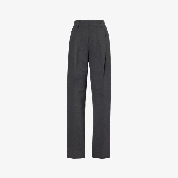 Плиссированные зауженные брюки средней посадки из эластичной ткани Victoria Beckham, серый цена и фото