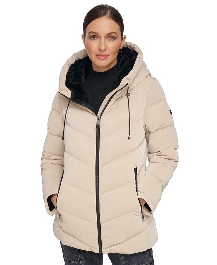

Женский пуховик с капюшоном DKNY, слоновая кость/кремовый, Бежевый
