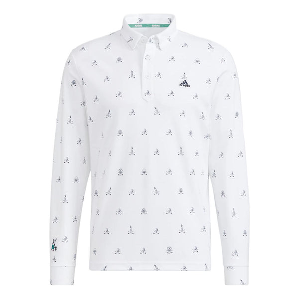 Футболка Men's adidas Pg Monogram Ls Pattern Full Print Golf Sports Long Sleeves White Polo Shirt, белый
