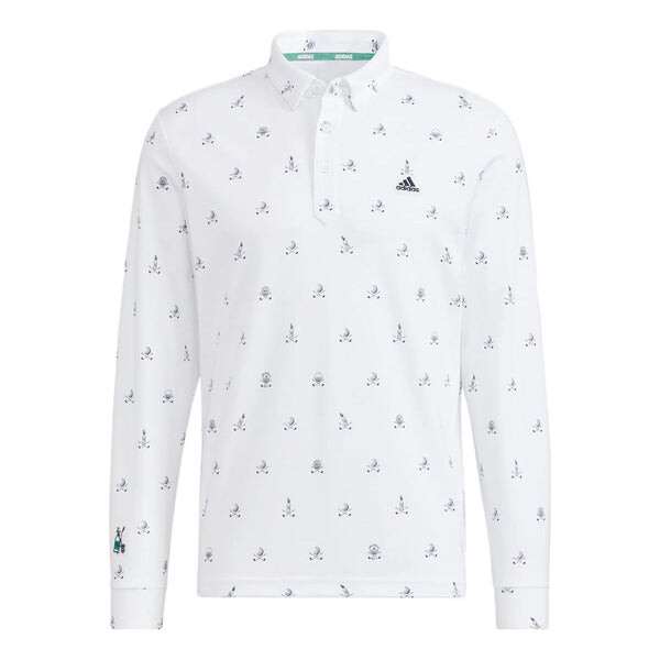 Футболка Men's adidas Pg Monogram Ls Pattern Full Print Golf Sports Long Sleeves White Polo Shirt, белый