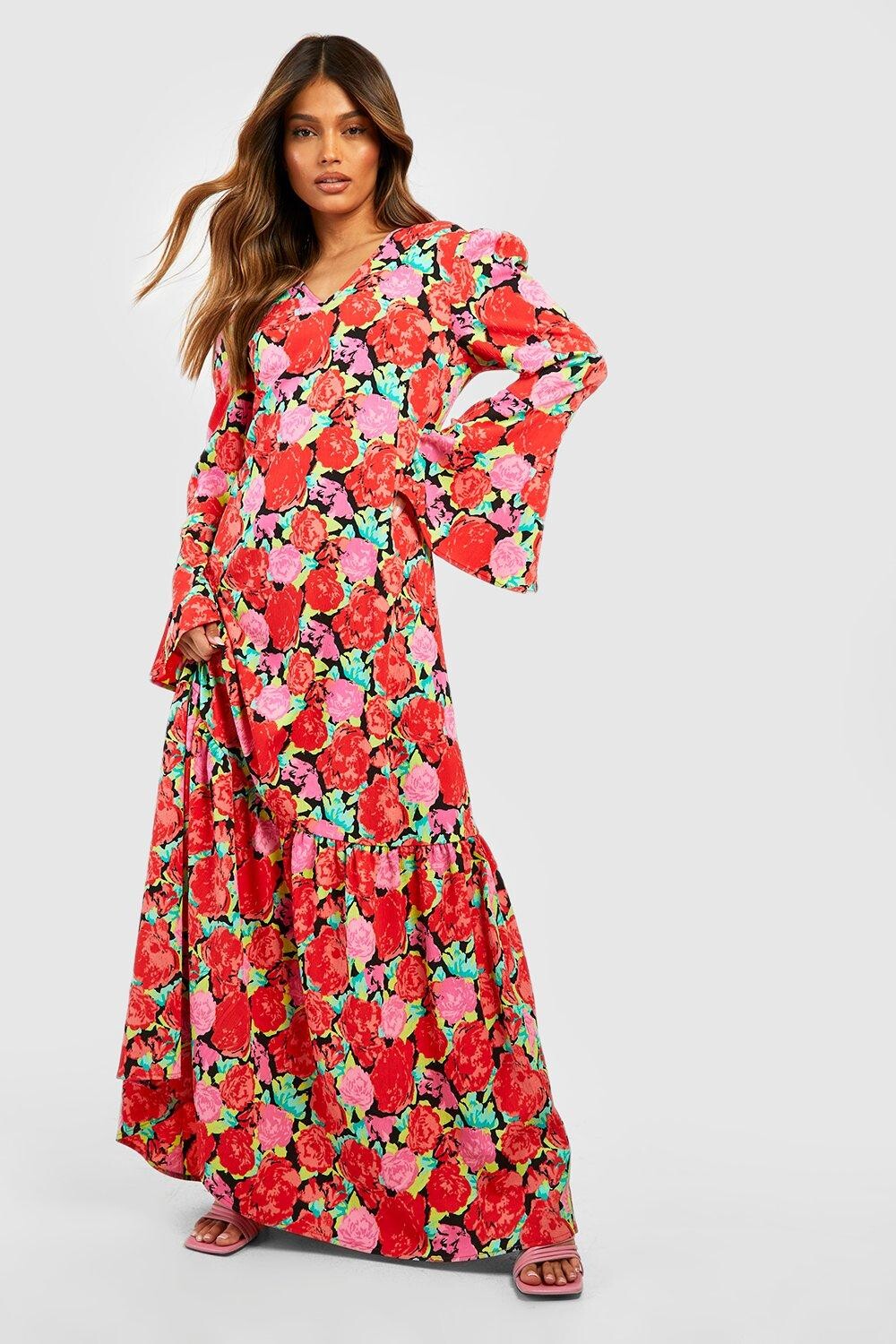 

Платье макси с принтом Boohoo, красный