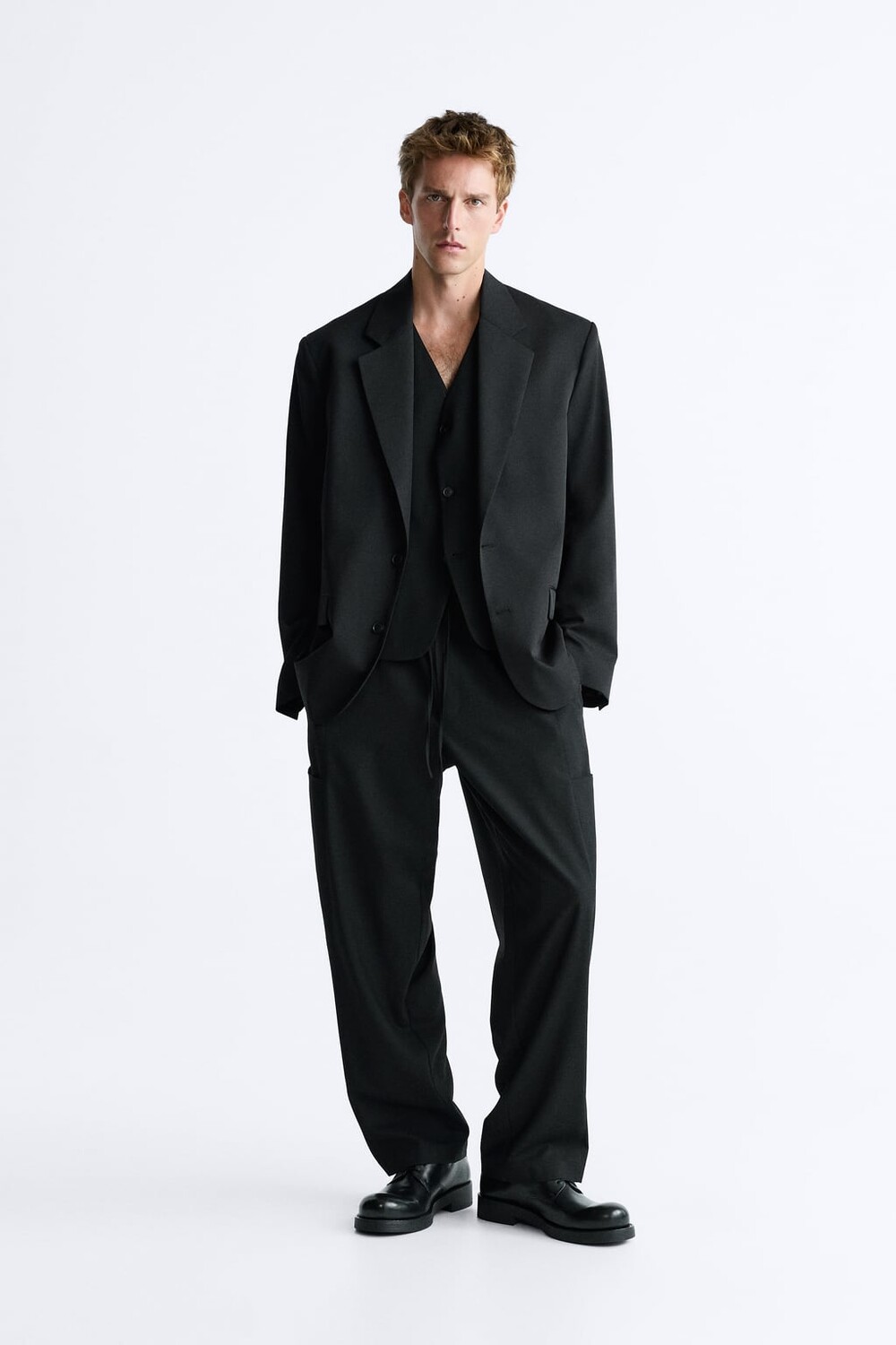 

Пиджак оверсайз из 100% шерсти ZARA, черный
