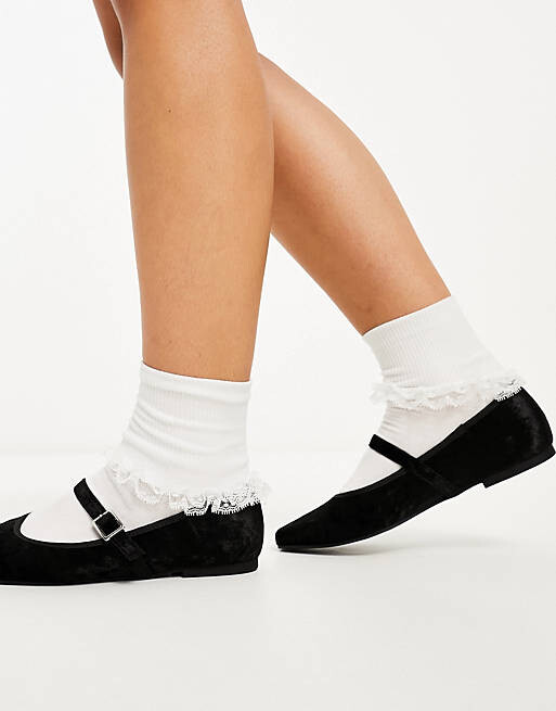 

Черные бархатные балетки Mary Jane ASOS DESIGN Wide Fit League