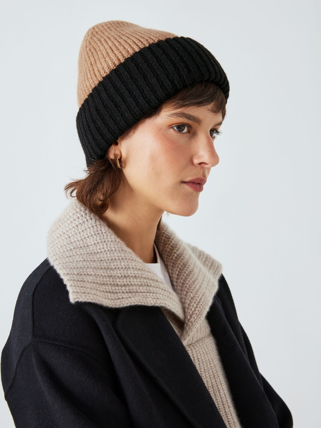 

John Lewis Anyday вязаная шапка-бини в стиле колор-блок светло-коричневого цвета