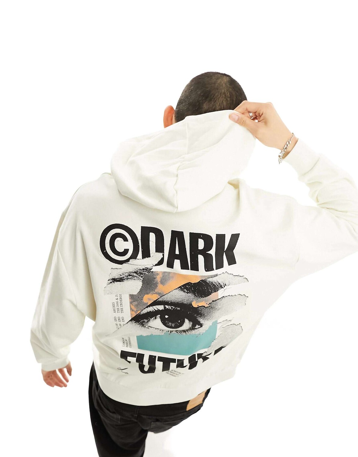 

Оверсайз-худи цвета экрю с фотографическим принтом на спине ASOS DARK FUTURE