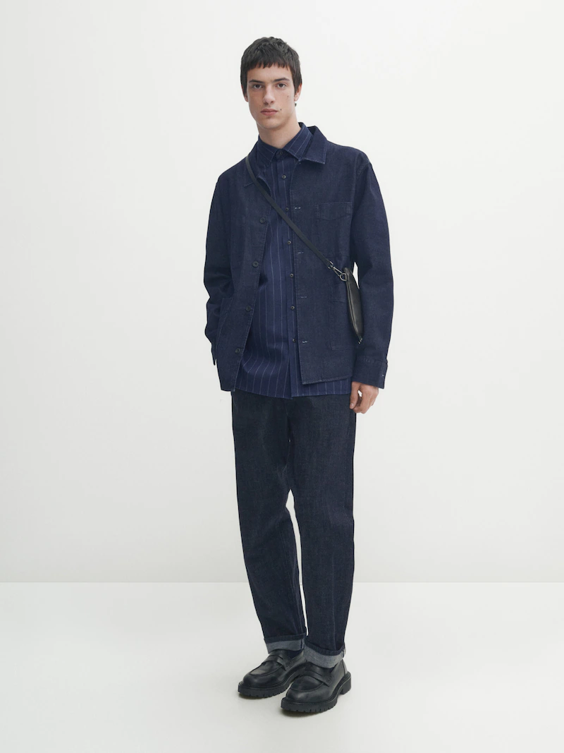 

Полосатая джинсовая рубашка Massimo Dutti, индиго