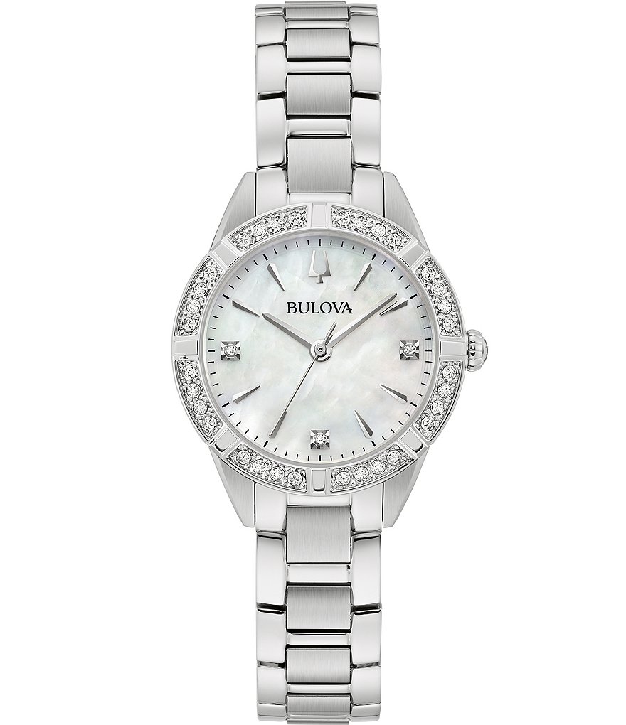 цена Bulova Sutton Collection Женские кварцевые аналоговые часы с браслетом из нержавеющей стали, серебро