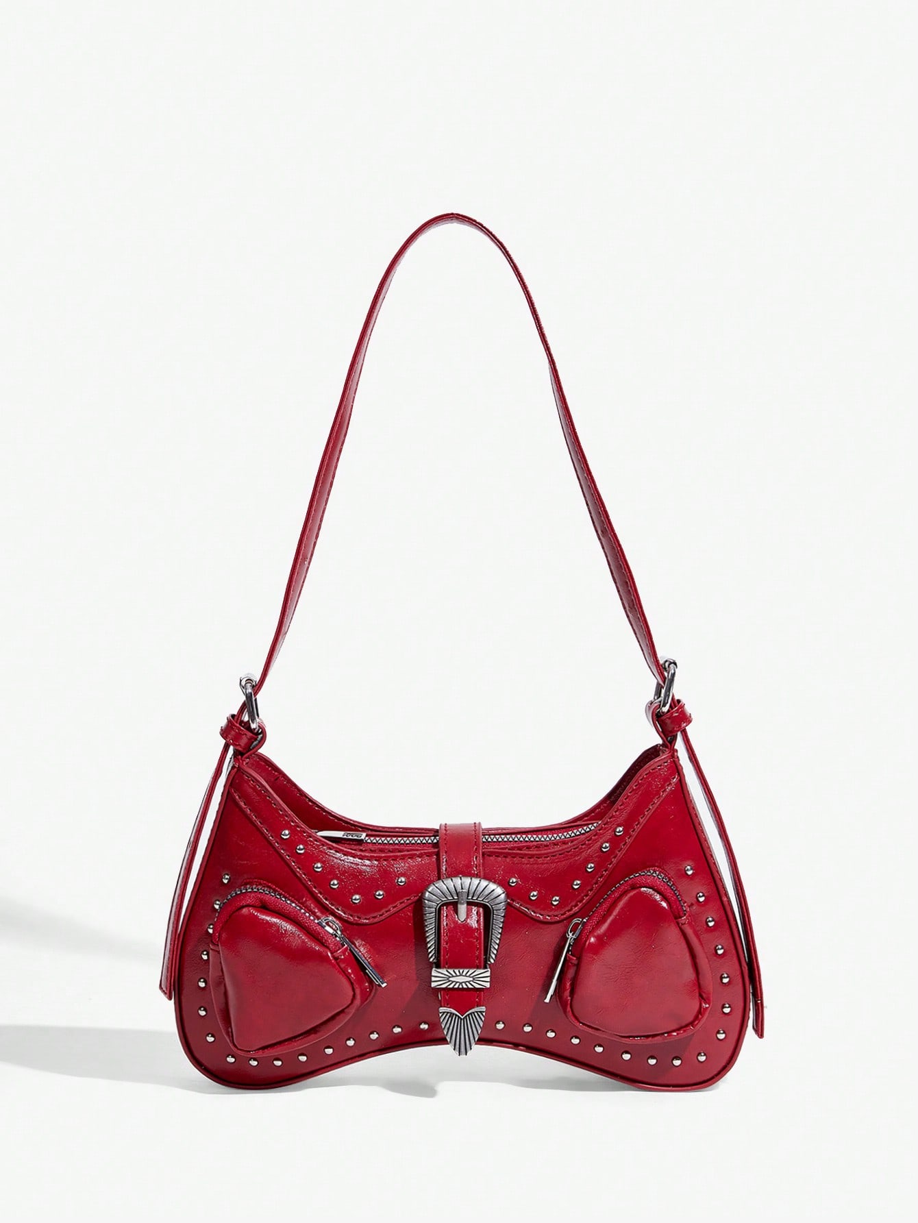 SHEIN ICON Женская модная винтажная красная сумка через плечо с заклепками, красный