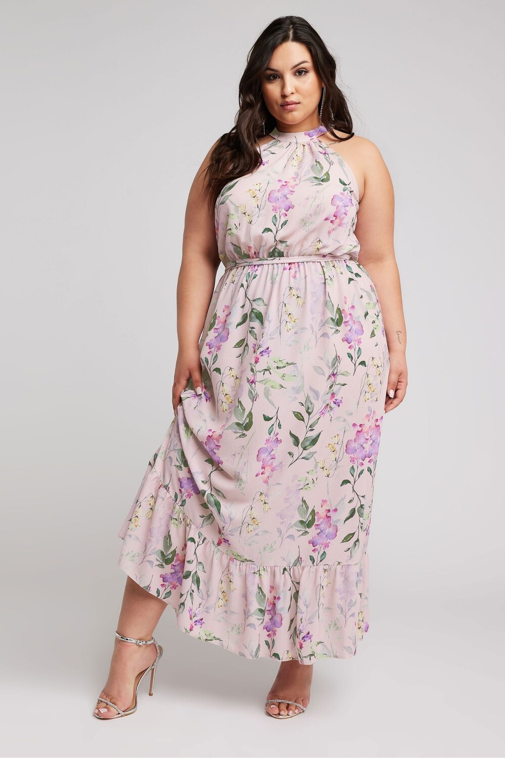 

Длинное платье Yours London Curve с цветочным принтом Yours, розовый