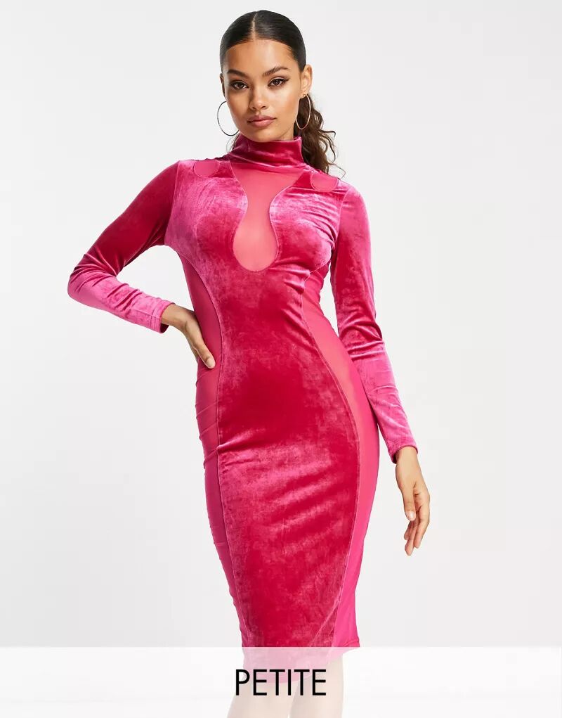 Розовое облегающее платье миди из бархата и сетчатой ​​вставки SIMMI Petite Simmi Clothing розовое облегающее платье мини со сборками и вырезом simmi simmi clothing