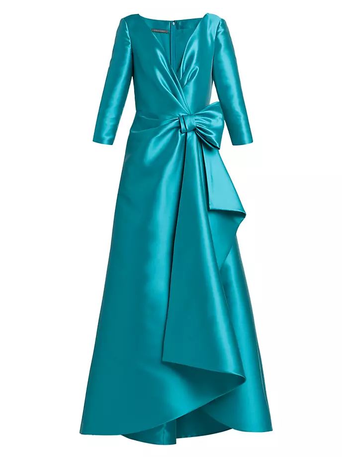 Атласное платье с бантом и запахом Alberta Ferretti, синий блуза от alberta ferretti