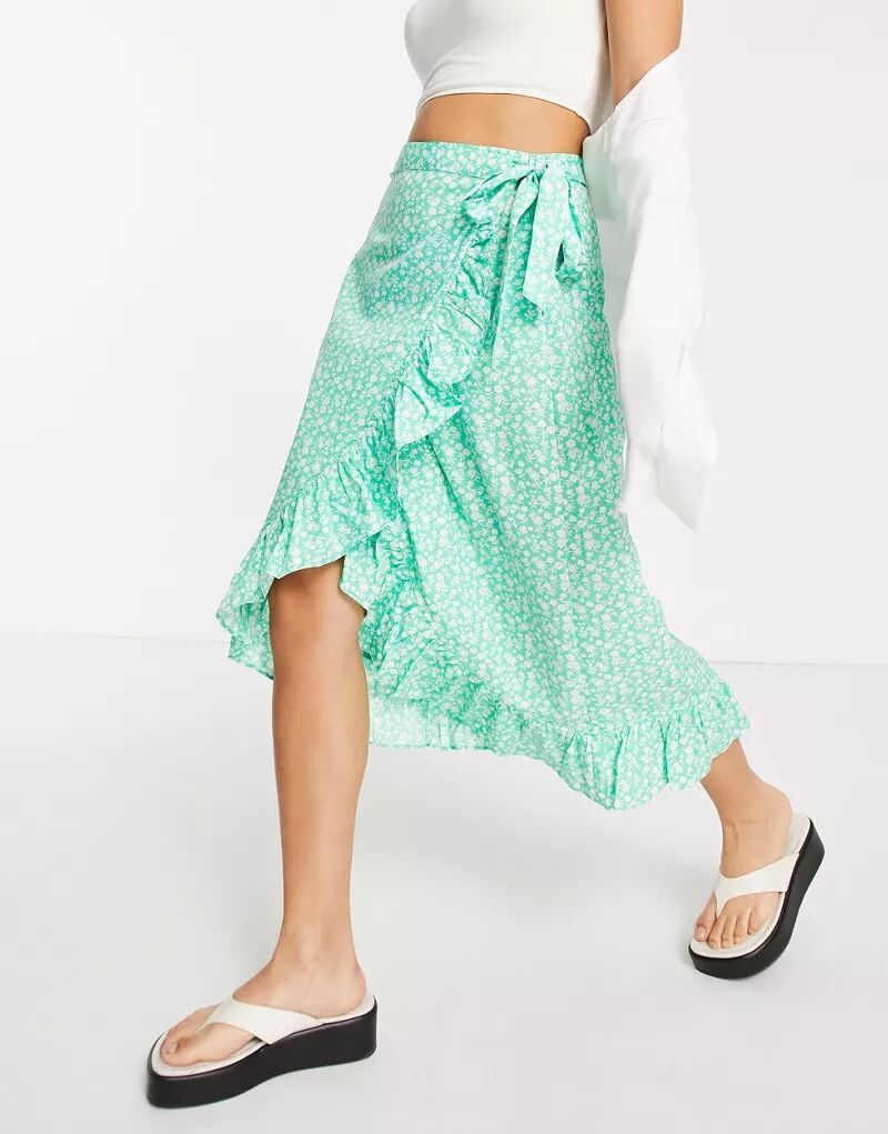 Зеленая юбка миди с оборками и запахом Vero Moda белая юбка миди с запахом и завязками vero moda tall