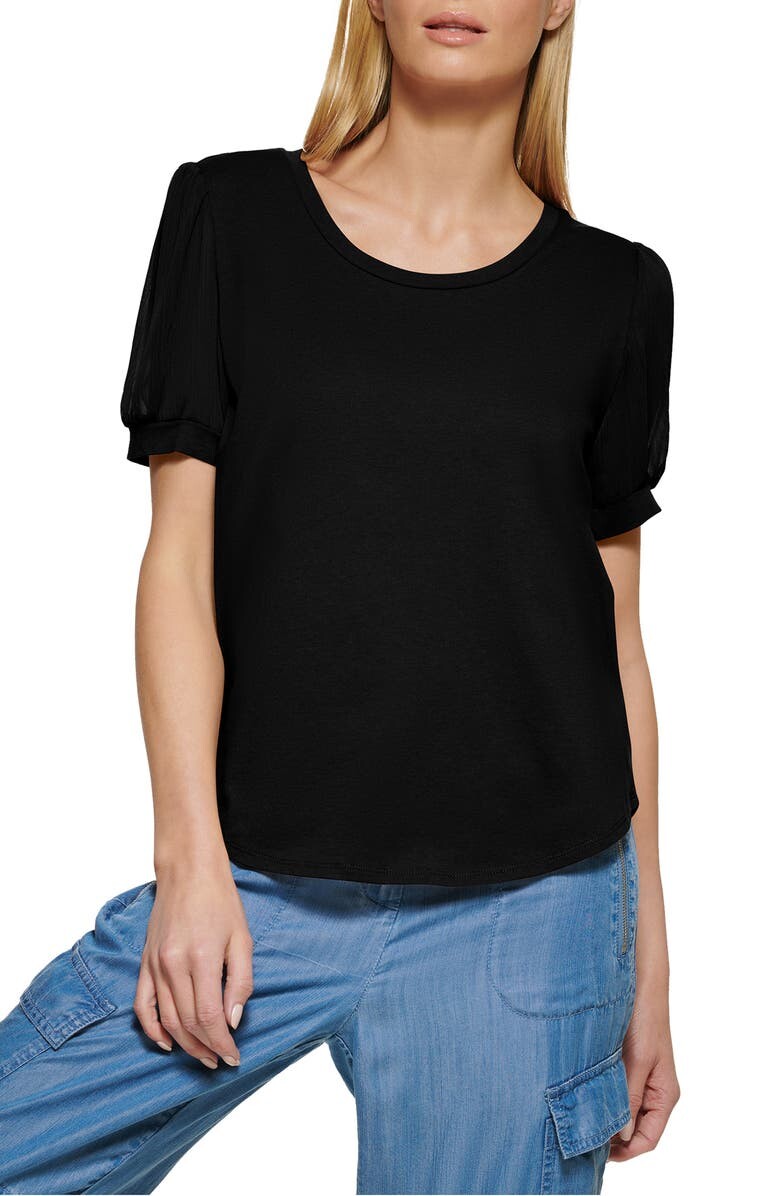 

Топ с пышными рукавами и смешанной техникой DKNY, черный