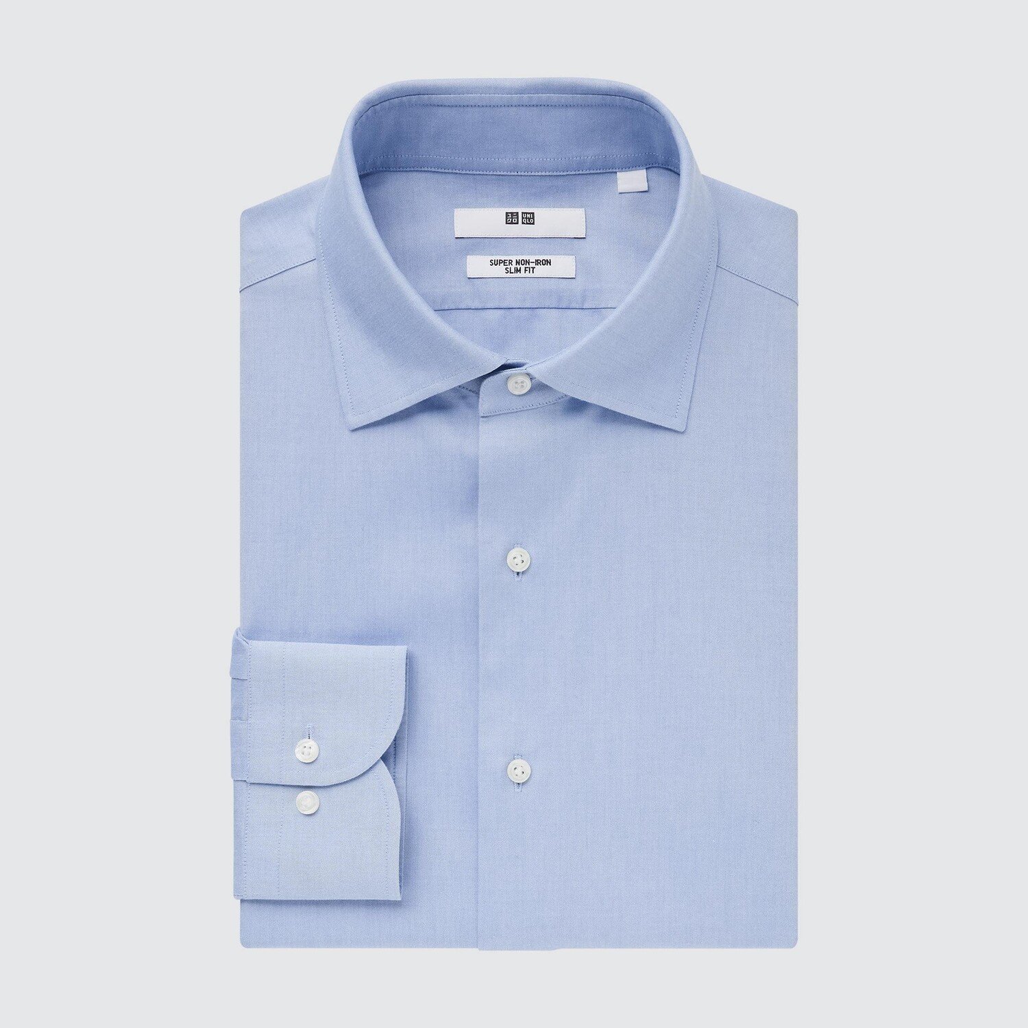 

Рубашка приталенного кроя Super Non-Iron (воротник с полувырезом) Uniqlo, светло-синий