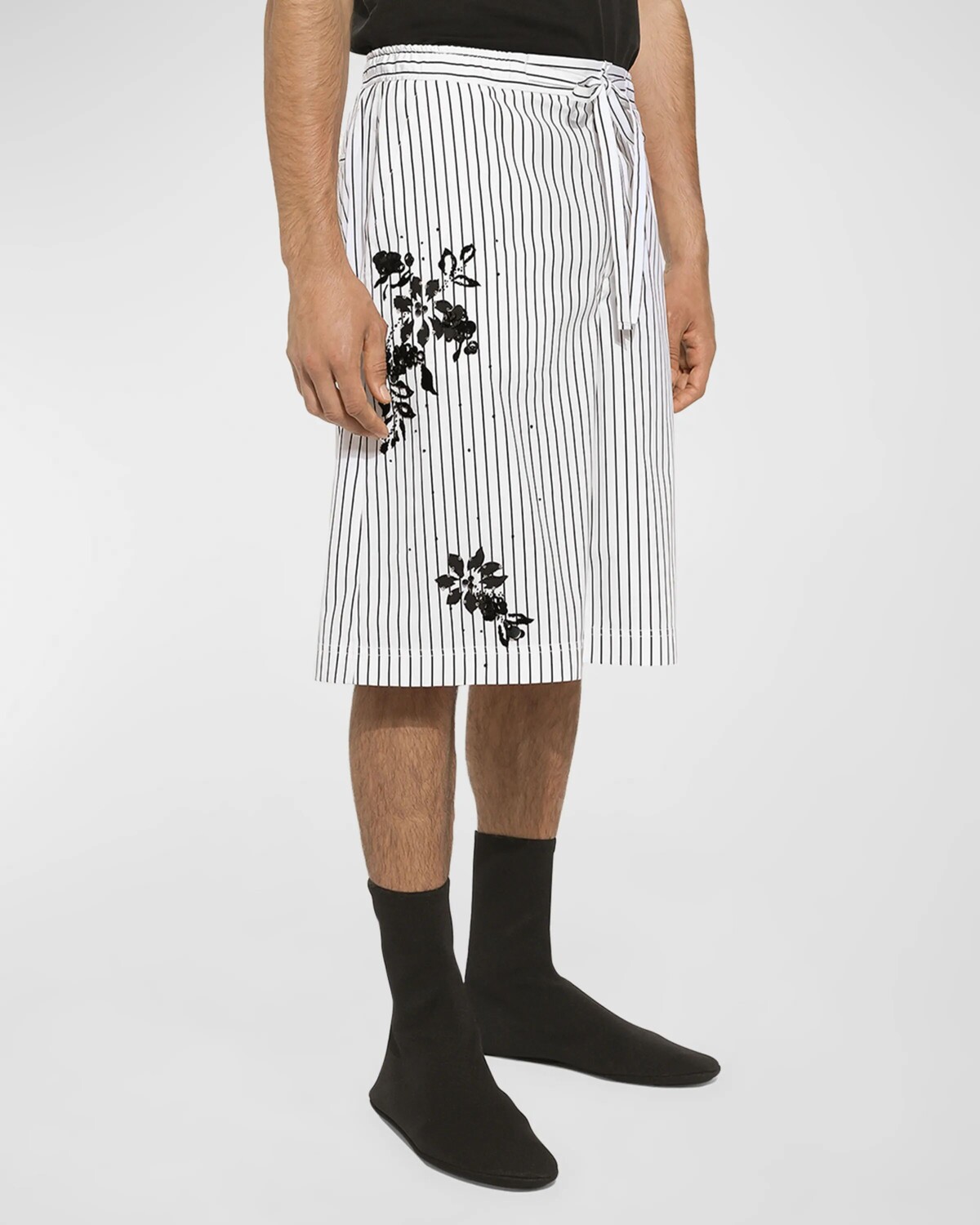 

Мужские шорты в полоску с цветочной вышивкой Dolce&Gabbana, цвет White