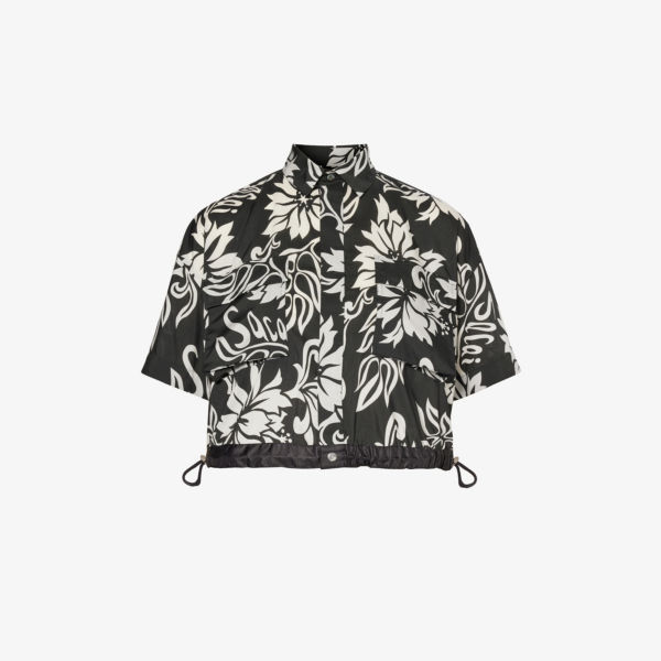 цена Тканая рубашка свободного кроя с цветочным узором Sacai, черный