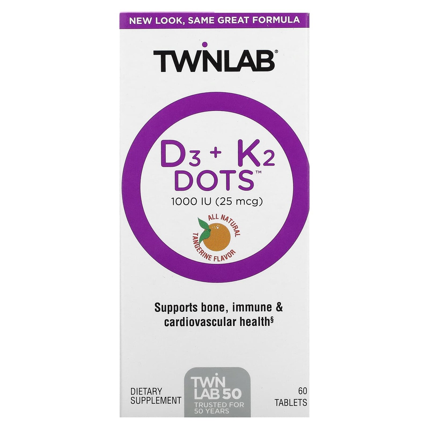 

D3 Dots + K2, полностью натуральный мандарин, 1000 МЕ (25 мкг), 60 таблеток, Twinlab