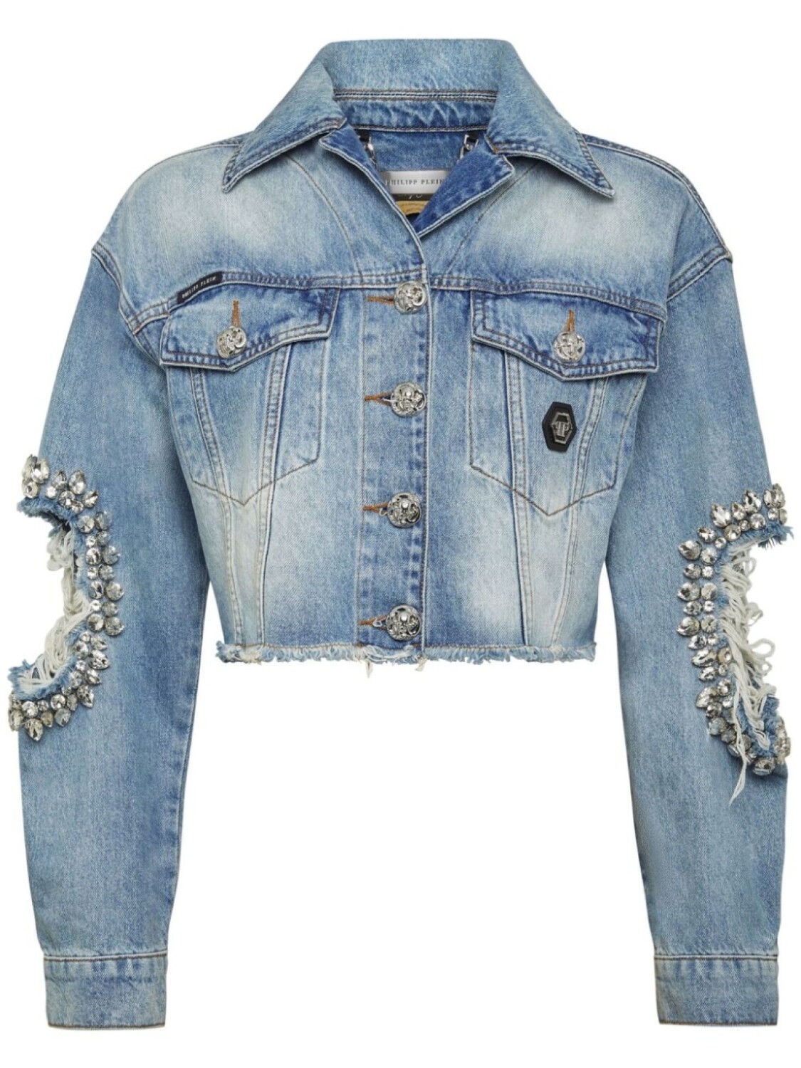 

Philipp Plein джинсовая куртка, украшенная кристаллами, синий