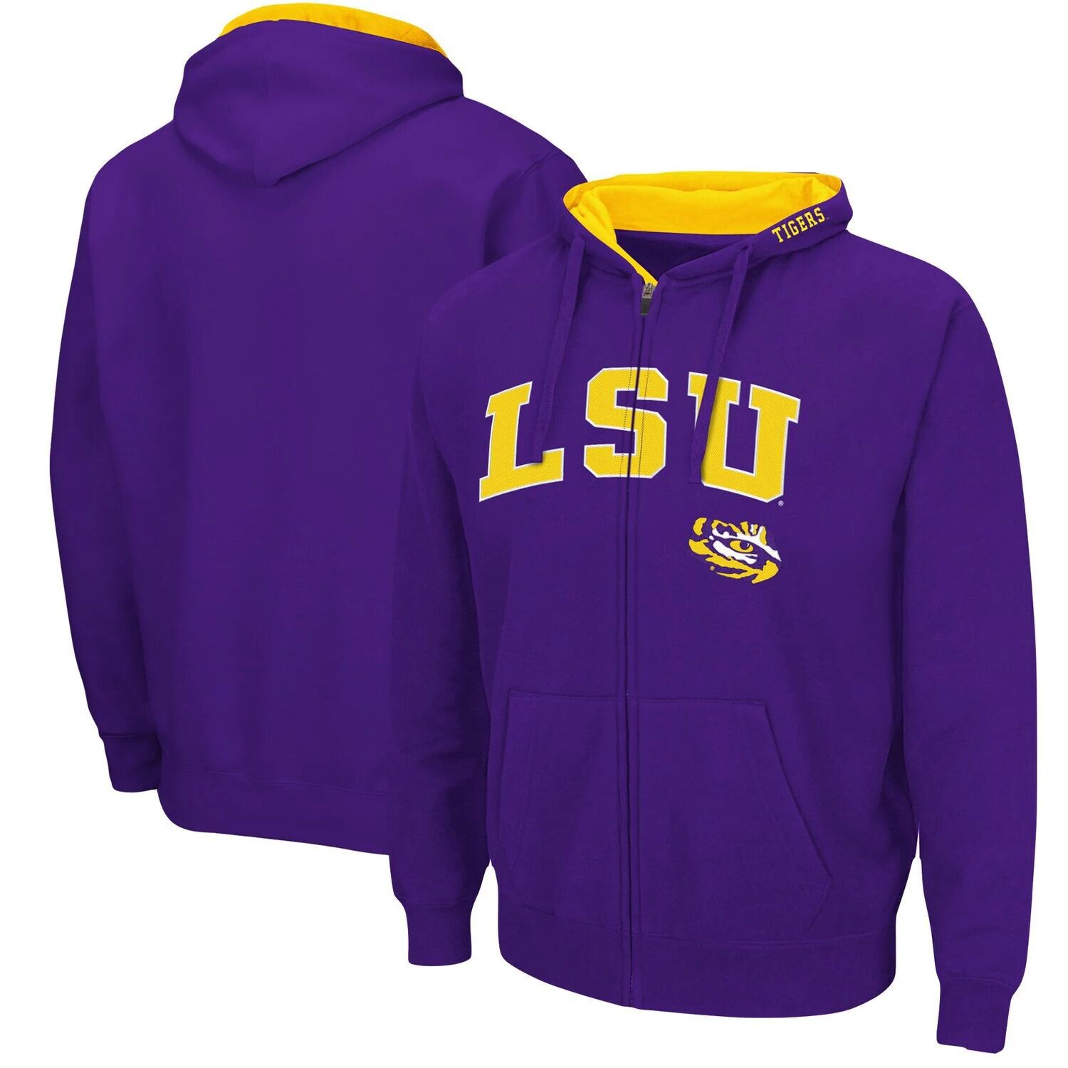 

Мужская фиолетовая толстовка с молнией во всю длину LSU Tigers Arch & Logo 3.0 Colosseum, Фиолетовый