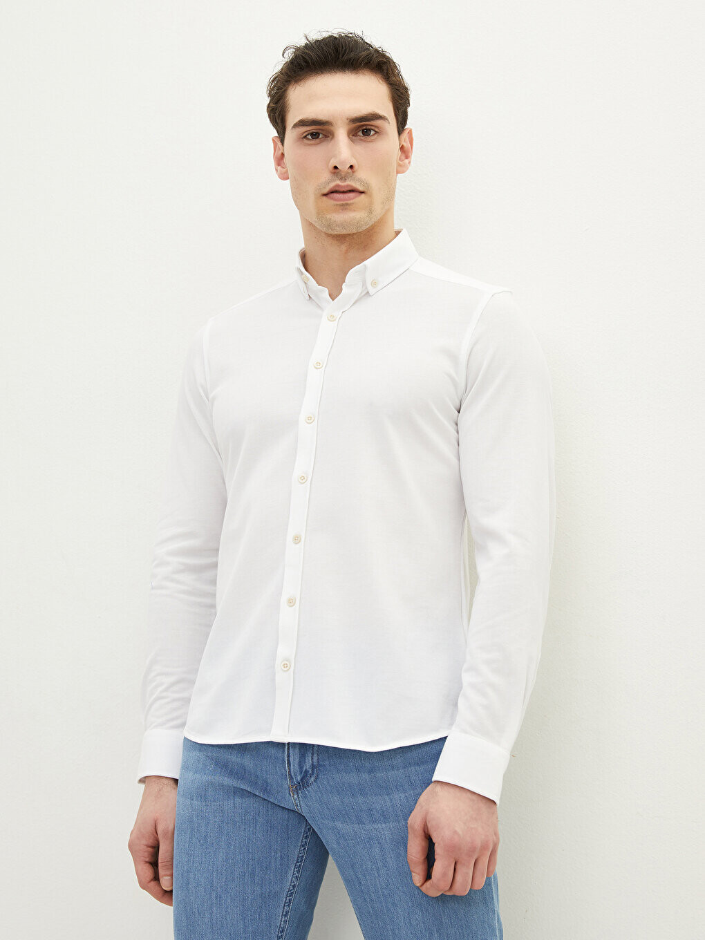 

Мужская рубашка Slim Fit с длинным рукавом LCWAIKIKI Basic, буксе белый