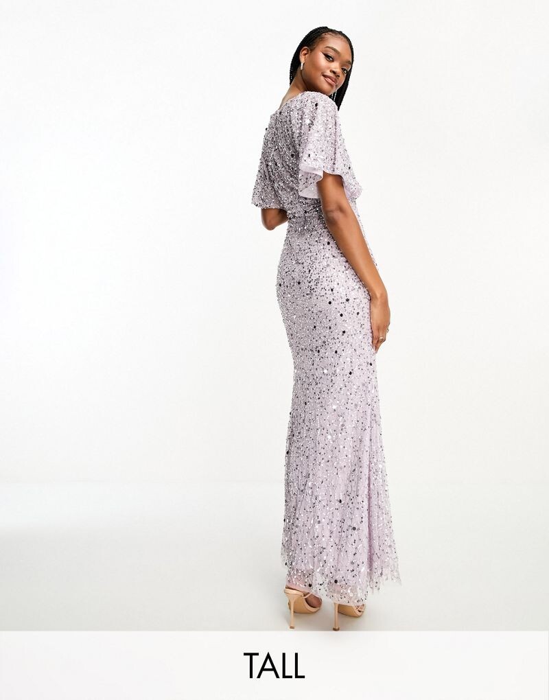 

Сиреневое платье макси с развевающимися рукавами Beauut Tall Bridesmaid