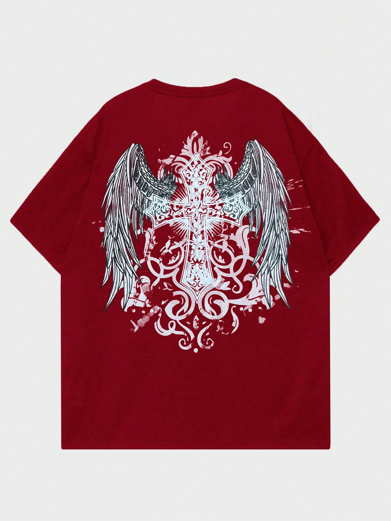 цена ROMWE Goth Мужская футболка с принтом снежинки и крестом для повседневной жизни, красный