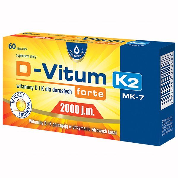 цена D-Vitum Forte 2000 j.m.+ K2 MK-7 витамин D3+K2, 60 шт.