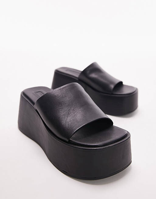 

Черные сандалии-мюли на плоской платформе Topshop Grey