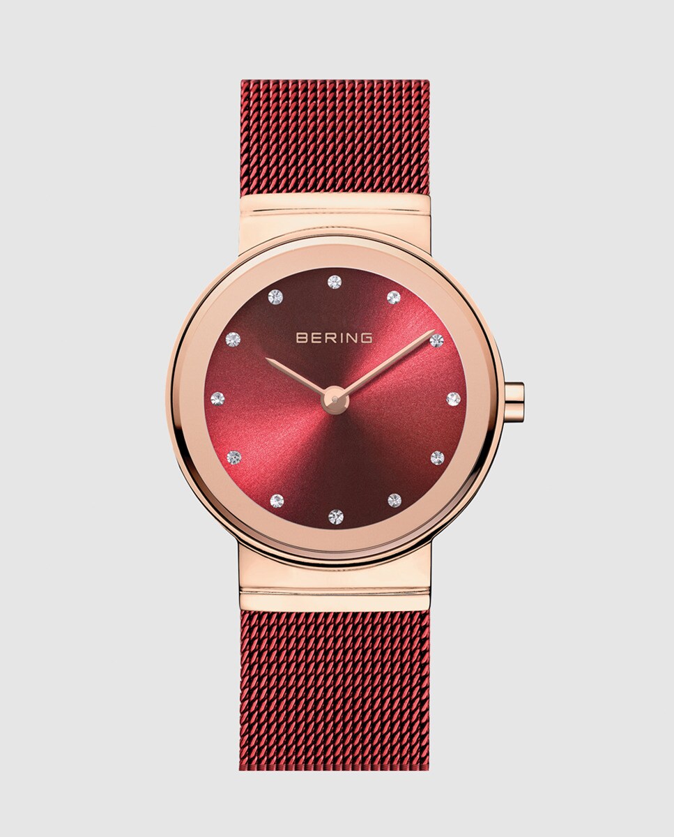 цена Bering 10126-363 Женские часы с красной стальной сеткой Bering, красный