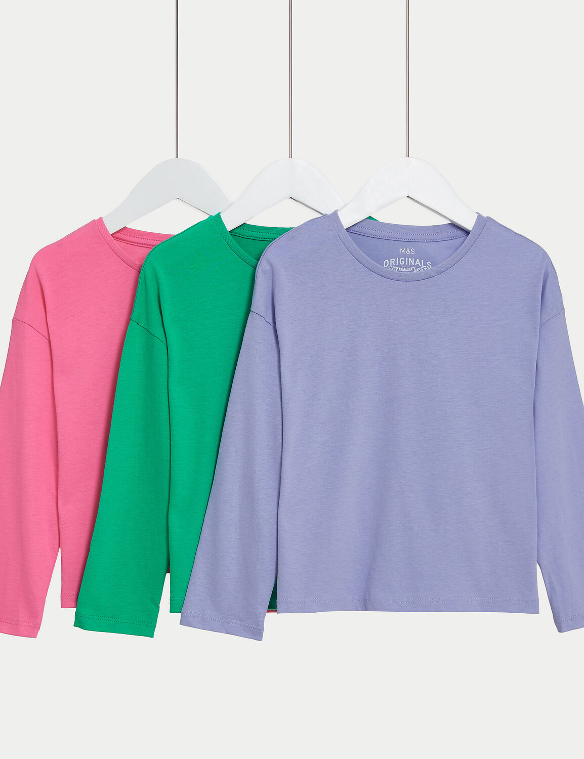 

3 пары однотонных топов из чистого хлопка (2–8 лет) Marks & Spencer, мульти