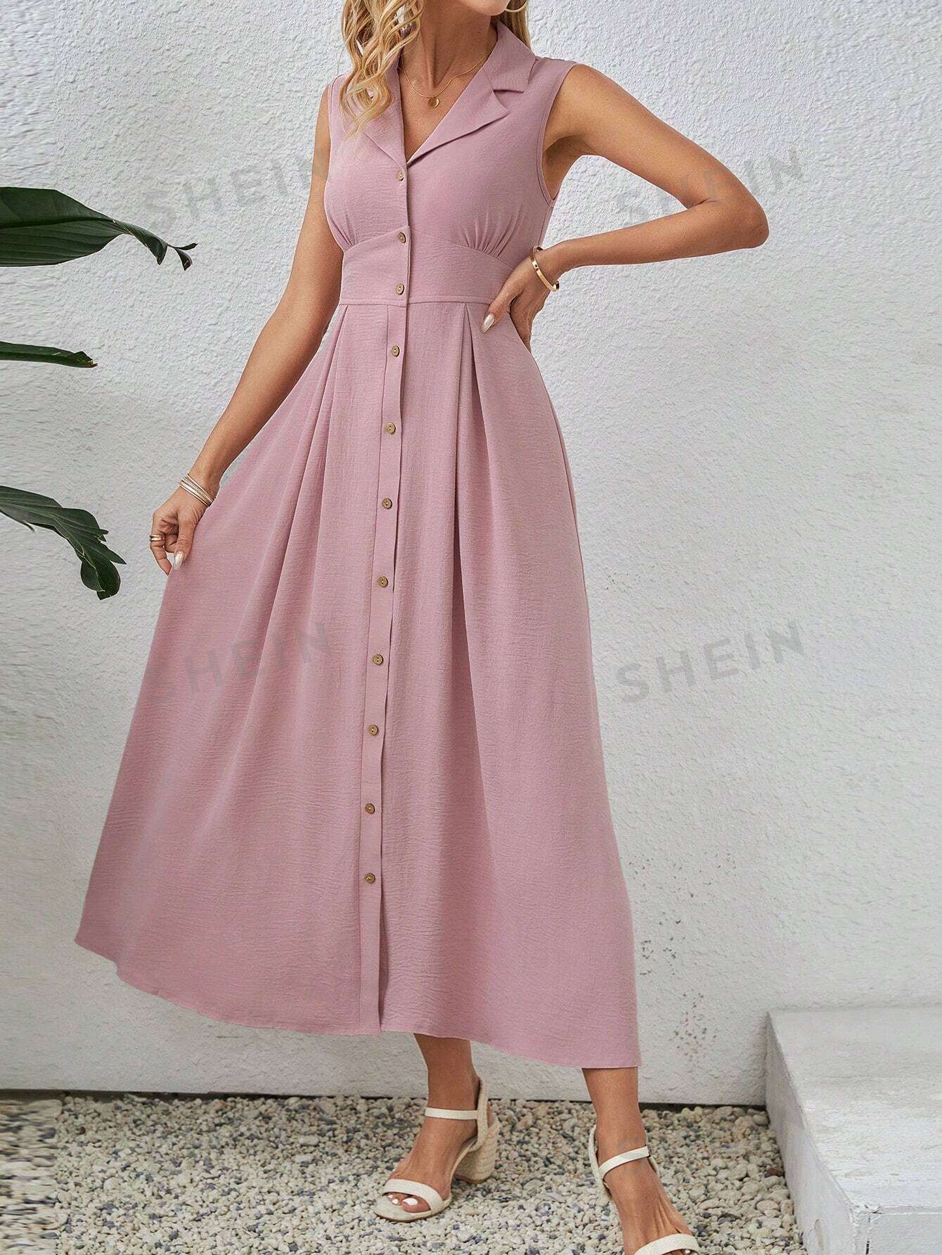 EMERY ROSE Однотонное платье миди без рукавов с зубчатым воротником, пыльный розовый