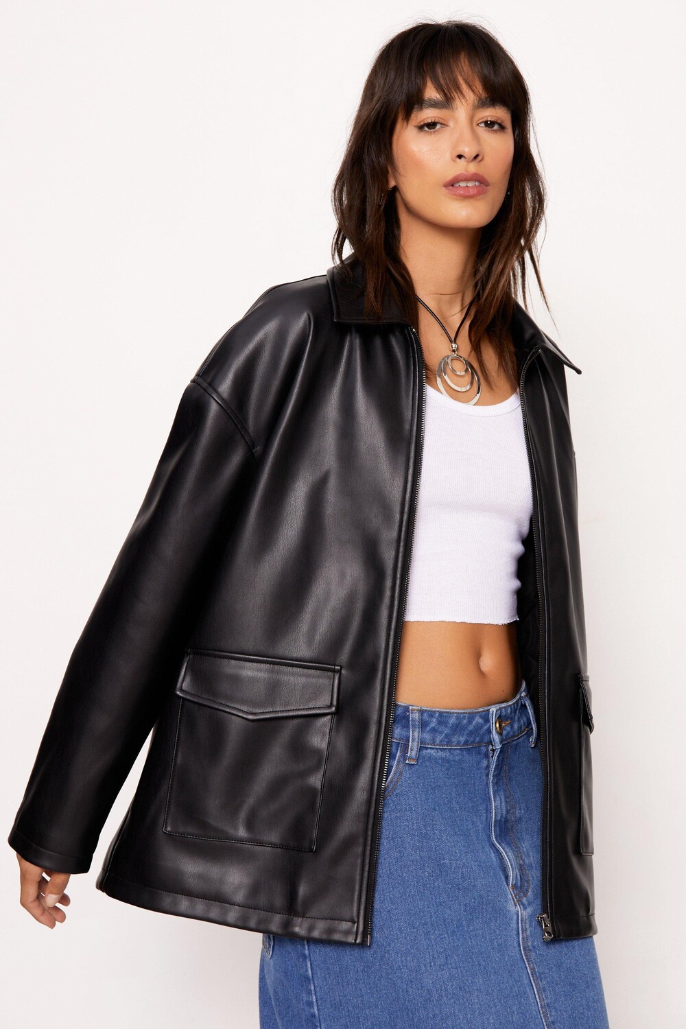 

Куртка из искусственной кожи с карманами Nasty Gal, черный