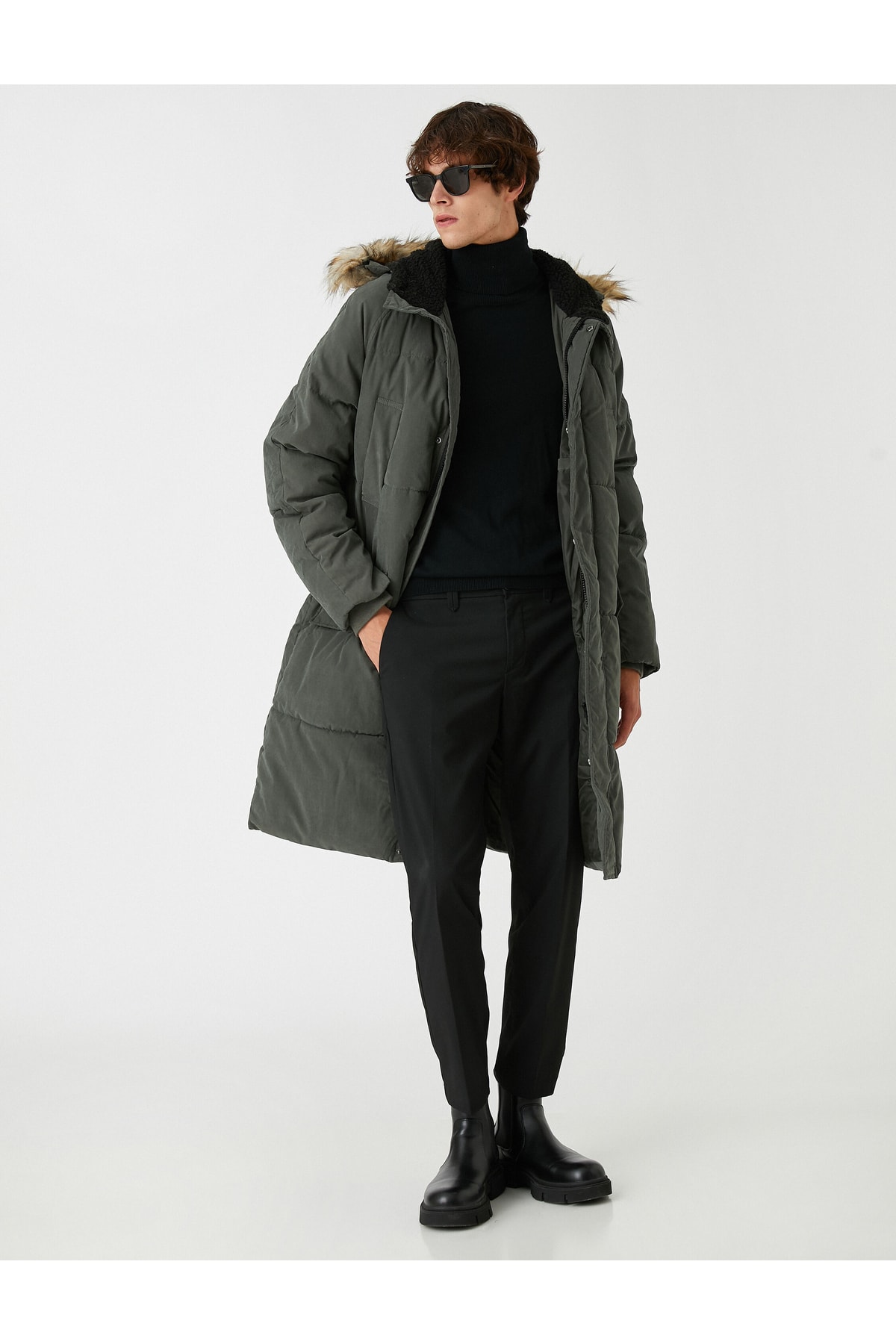 Водонепроницаемое пальто-анорак с капюшоном Koton, хаки