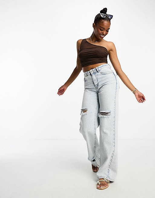 

Коричневый укороченный топ на одно плечо с сетчатой отделкой Pull&Bear