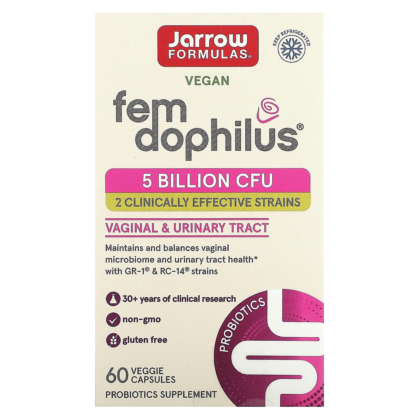 пероральная добавка jarrow formulas vegan fem dophilus 30 растительных капсул Fem Dophilus Jarrow Formulas, 60 капсул