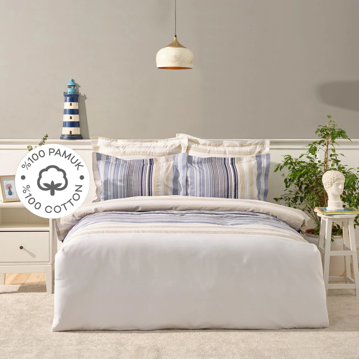 Karaca Home Nolan Синий Комплект постельного белья из 100% атласного хлопка