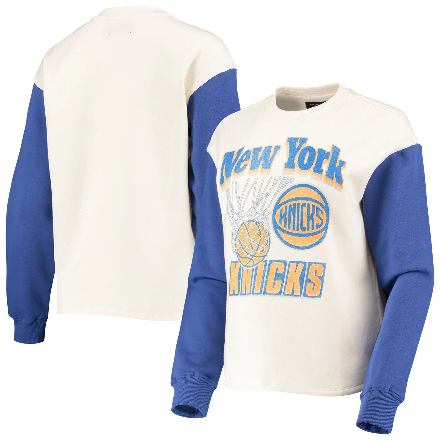 

Женский пуловер с контрастными рукавами New York Knicks Junk Food белого/синего цвета