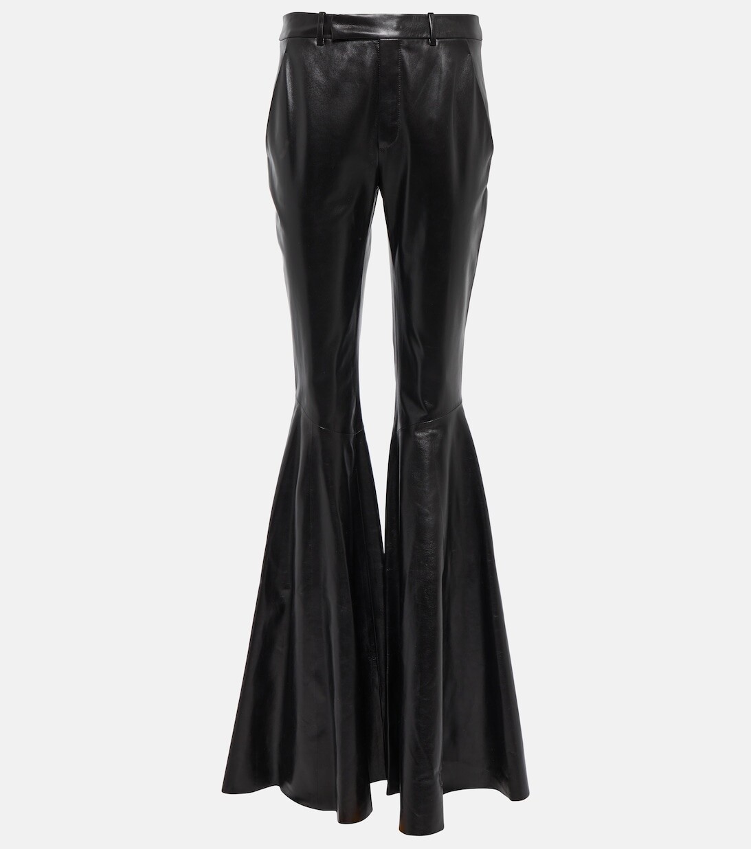 

Расклешенные кожаные брюки SAINT LAURENT, черный