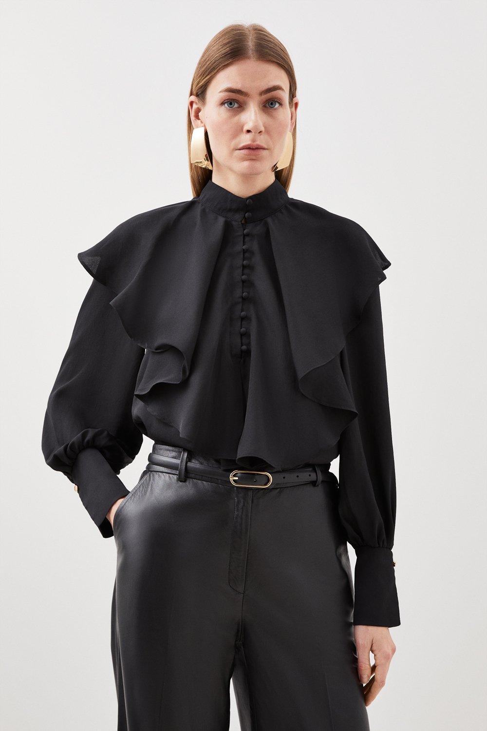 Плиссированная блузка из ткани жоржет Karen Millen, черный