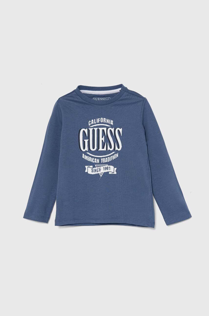 

Хлопковая рубашка Guess с длинными рукавами для мальчиков и девочек, темно-синий