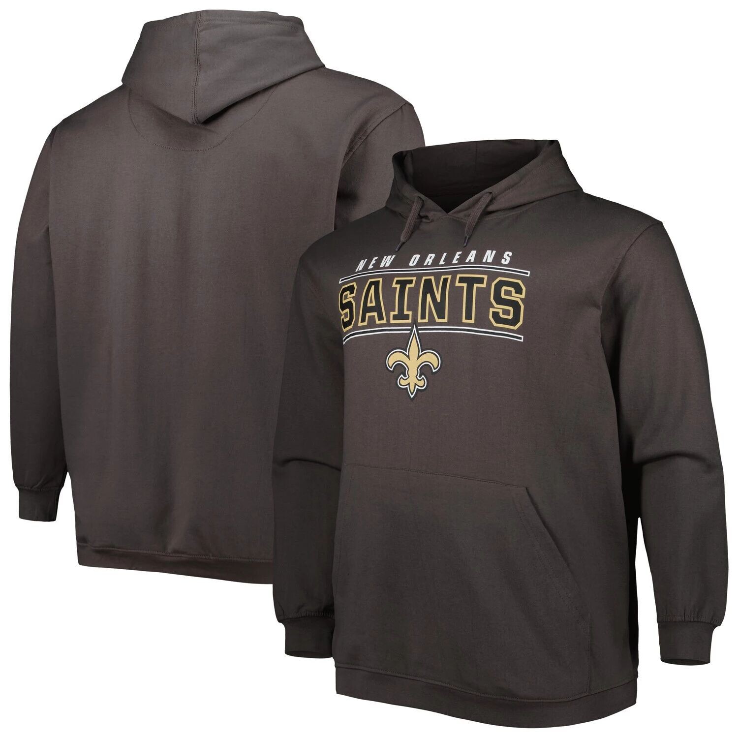 

Мужской темно-серый пуловер с капюшоном и логотипом New Orleans Saints Big & Tall Fanatics