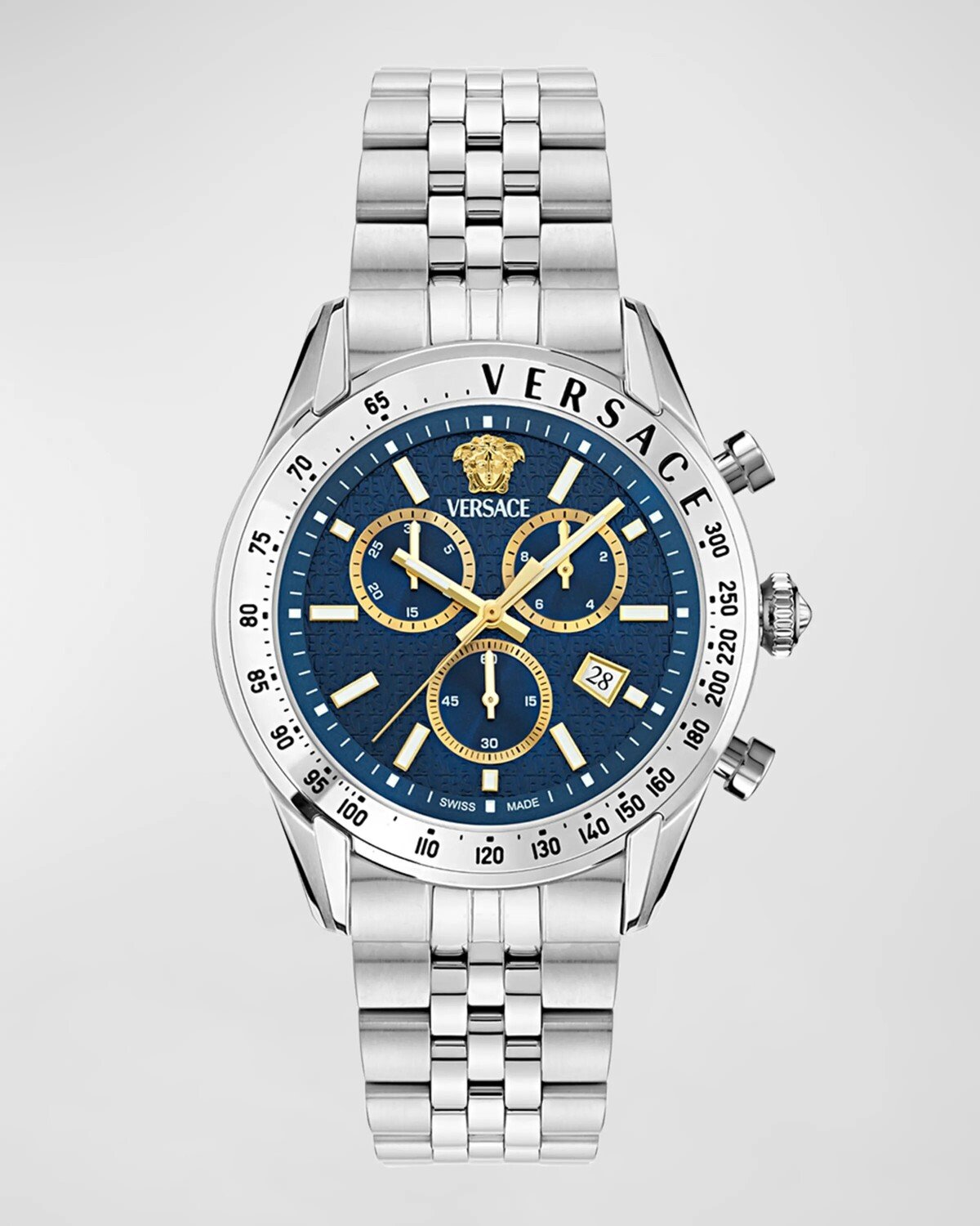 

Мужские часы Chrono Master с браслетом из нержавеющей стали, 44 мм Versace, цвет Blue Silver