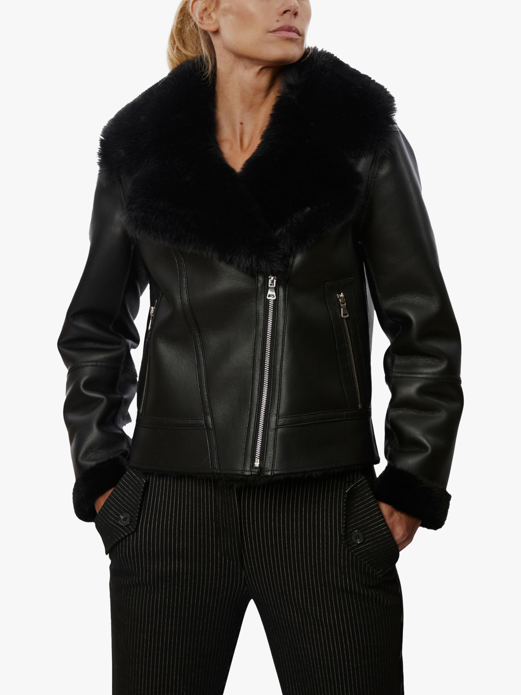 Куртка из искусственной кожи с отделкой из искусственного меха James Lakeland, черный роскошная женская куртка роскошная куртка с капюшоном