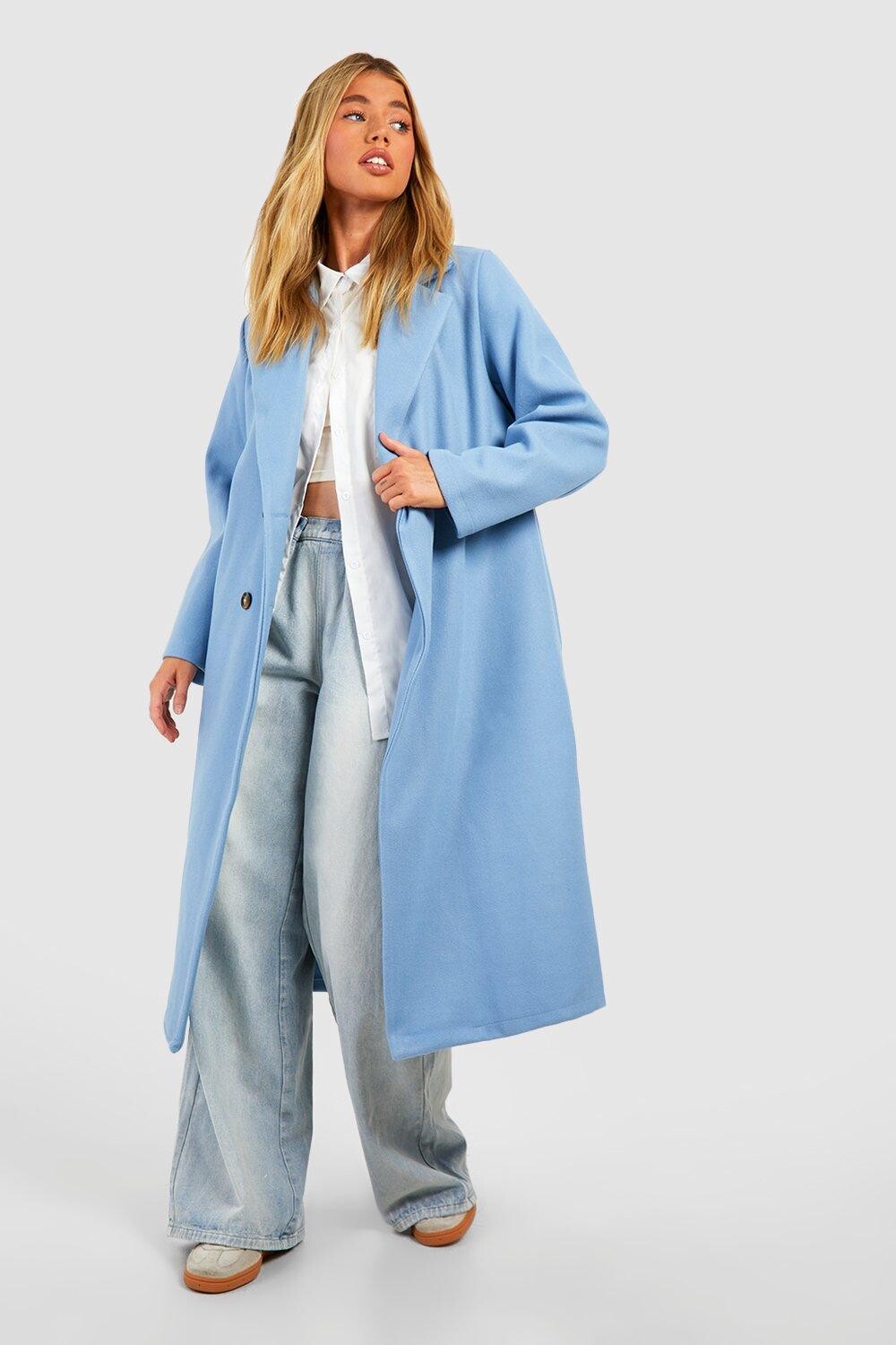 

Двубортное длинное пальто boohoo, синий