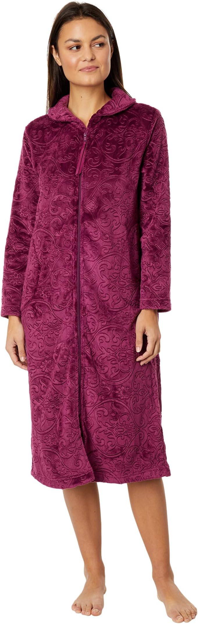 цена Халат Petite Long Sleeve 47 Shawl Collar Zip Robe Karen Neuburger, пурпурный