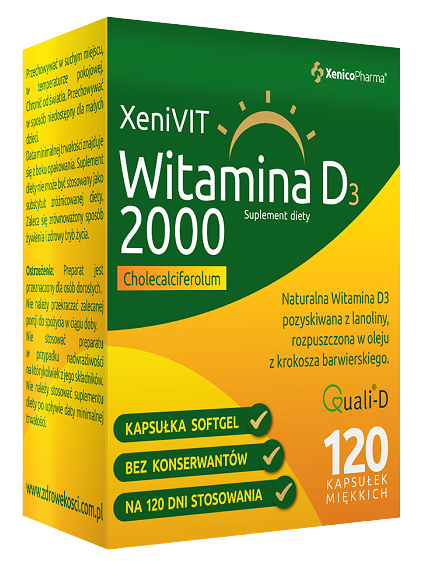 Витамин Д3 в капсулах XeniVIT Bio Witamina D 2000 IU, 120 шт nature s truth extra strength витамин d3 натуральный ананас 50 мкг 2000 ме 70 вегетарианских жевательных таблеток