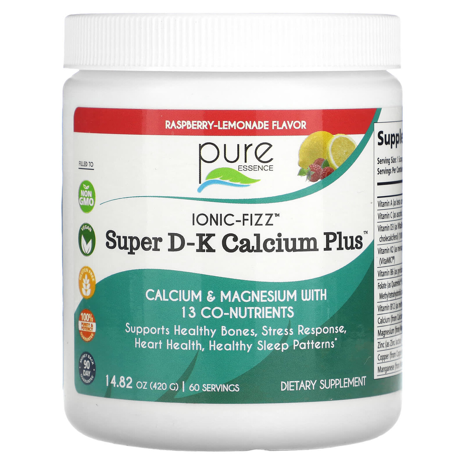 

Ionic-Fizz, Super D-K Calcium Plus, малиновый лимонад, 420 г (14,82 унции), Pure Essence