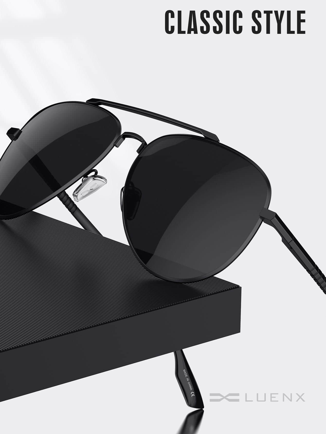 цена LUENX Солнцезащитные очки-авиаторы для женщин и мужчин с поляризационными черными линзами - защита от УФ-400