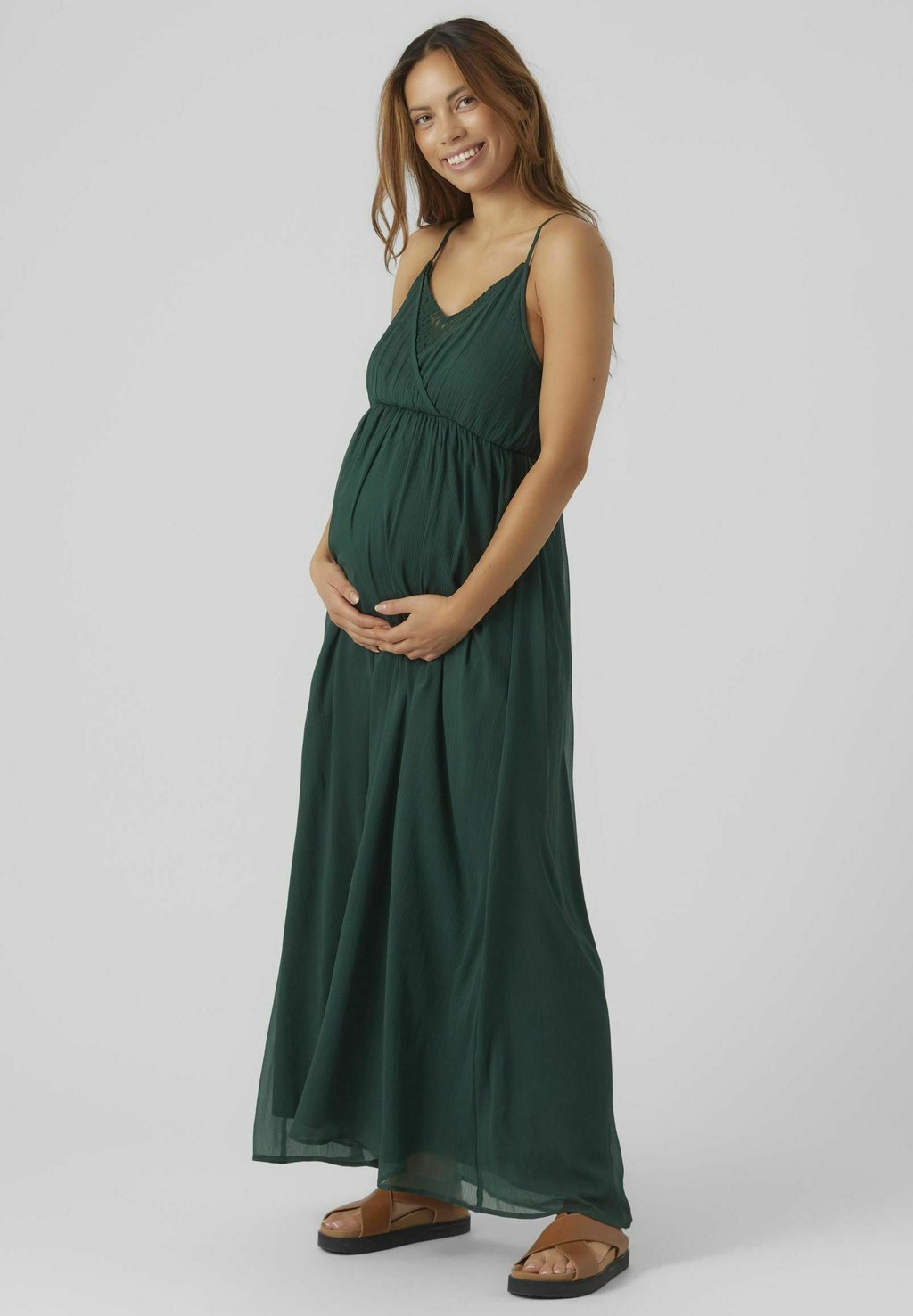 Платье длинное VMMOLIVIA S/L V-NECK WVN Vero Moda, темно-зеленый с крапинками