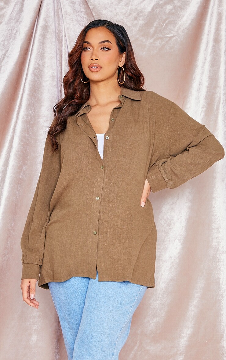 

PrettyLittleThing Льняная рубашка цвета хаки для беременных